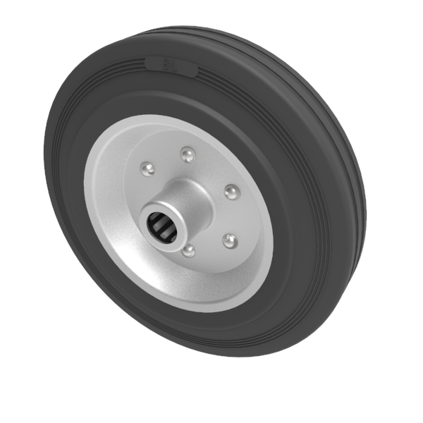 Black Rubber Pressed Steel 200mm Roller Bearing Wheel 205kg Load
