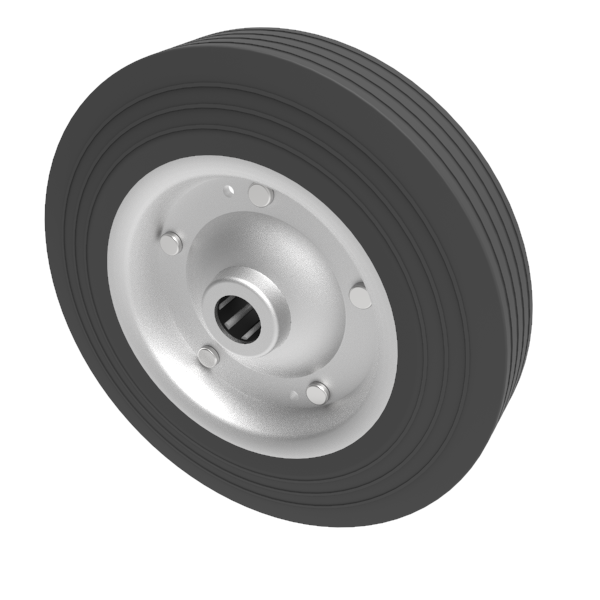 Black Rubber Pressed Steel 250mm Roller Bearing Wheel 225kg Load