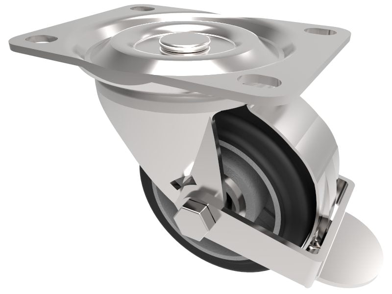 Elastic Rubber 65ShoreA Plate Swivel Castor Brake 100mm 200kg Load