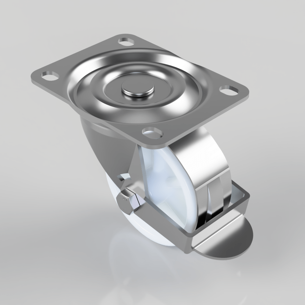 Nylon Plate Swivel Castor Brake 75mm 125kg Load