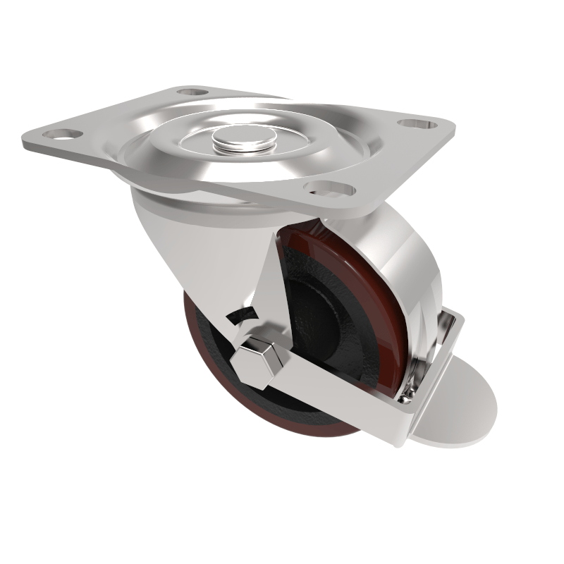 Polyurethane Cast Iron Plate Swivel Castor Brake 75mm 125kg Load