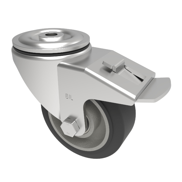 Elastic Rubber on Aluminium Plate Bolt Hole Swivel Castor Brake 125mm 270kg Load