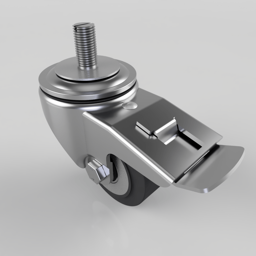 Elastic Rubber on Aluminium 65Shore A Stem Swivel Castor Brake 80mm 150kg Load