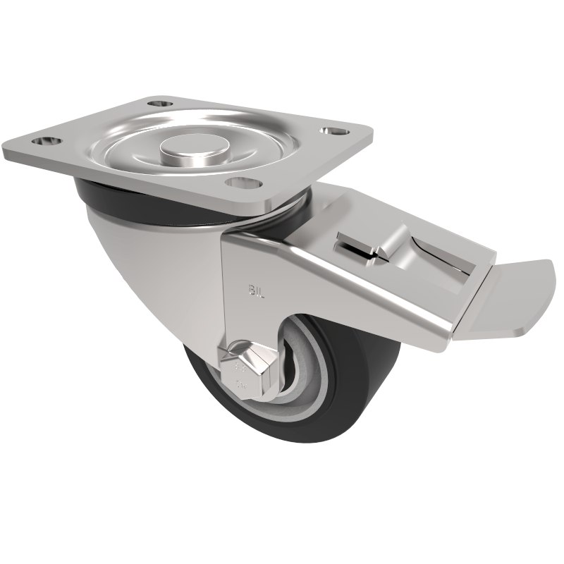 Elastic Rubber on Aluminium Plate Swivel Castor Brake 80mm 180kg Load