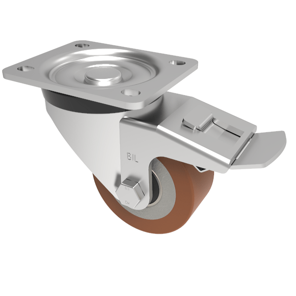 Polyurethane Cast Iron Plate Swivel Castor Brake 80mm 250kg Load