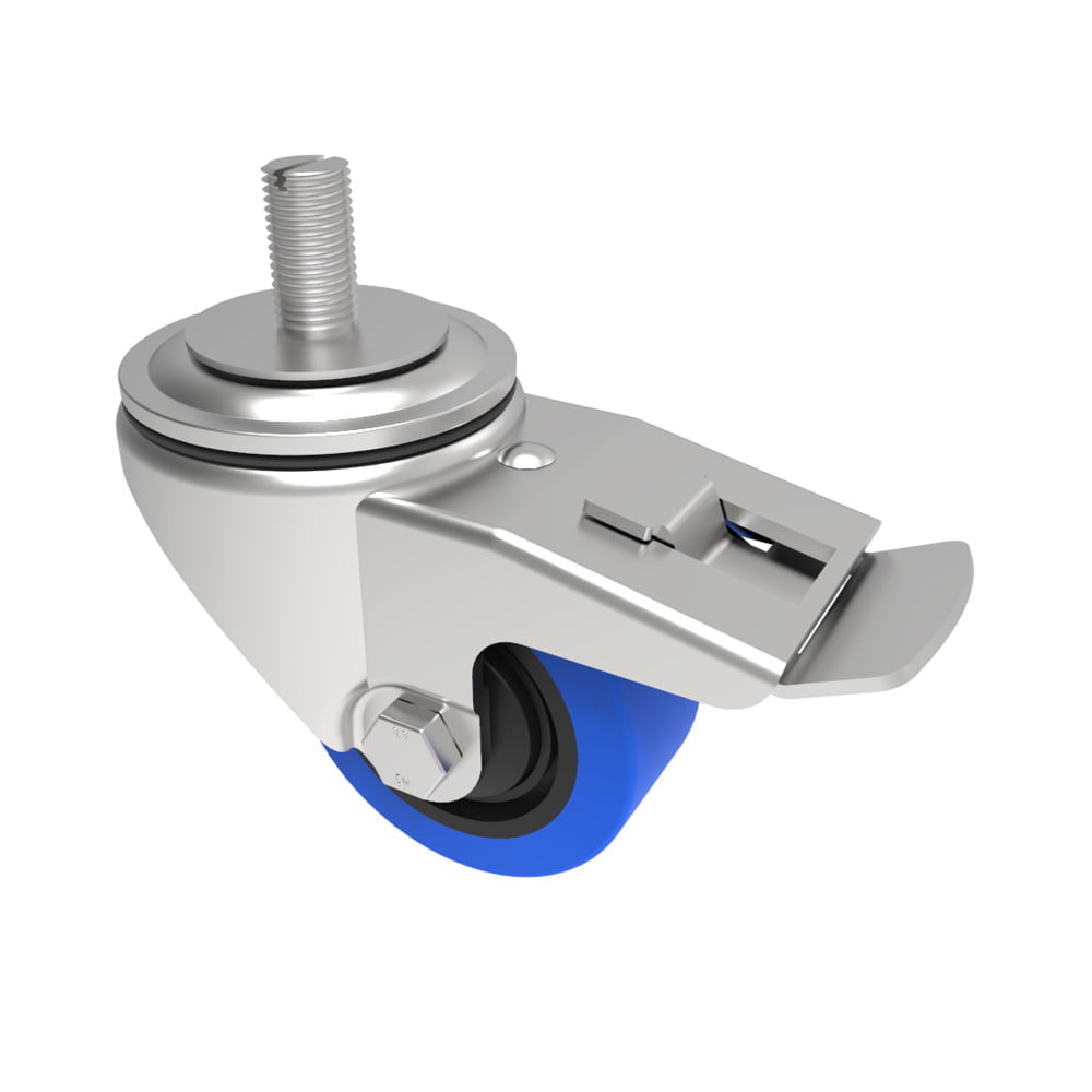 Blue Elastic Rubber 65Shore A Stem Swivel Castor Brake 80mm 150kg Load