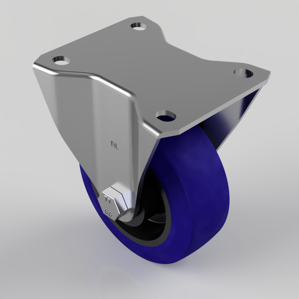 Blue Elastic Rubber 75ShoreA Plate Fixed Castor 100mm 250kg Load