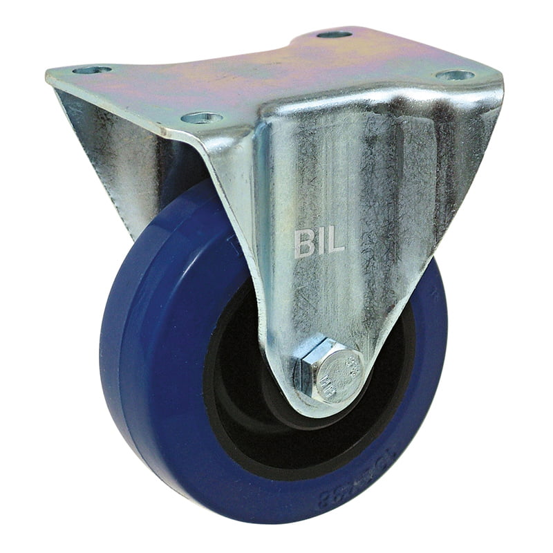 Blue Elastic Rubber 75ShoreA Plate Fixed Castor 160mm 300kg Load
