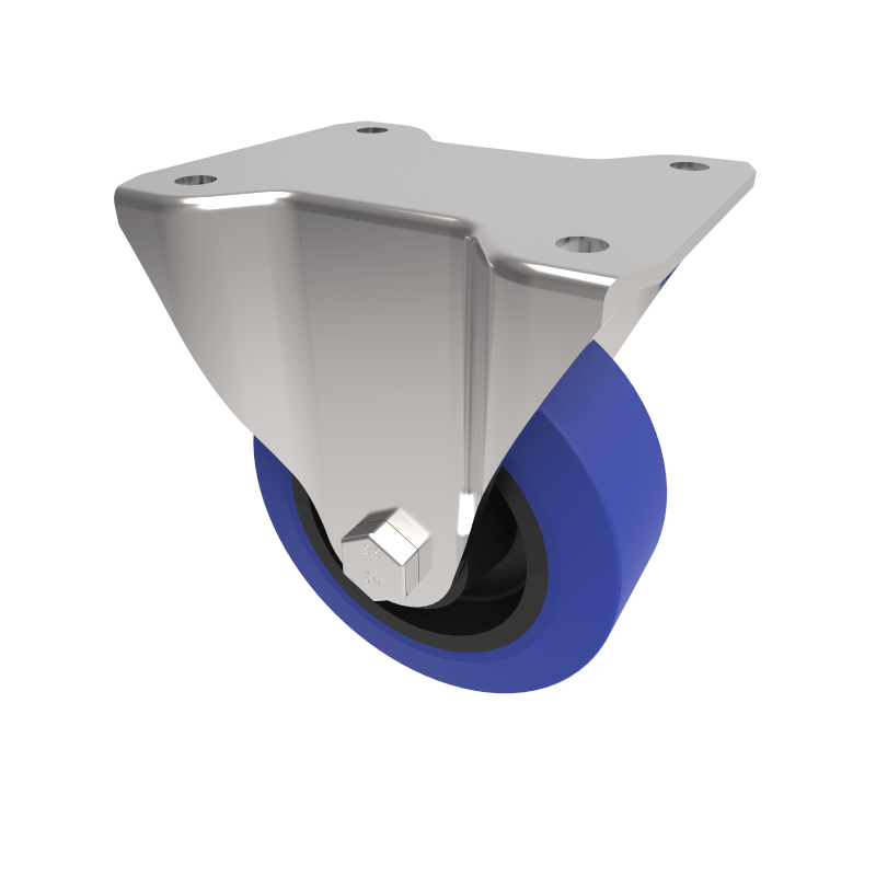 Blue Elastic Rubber 75ShoreA Plate Fixed Castor 80mm 120kg Load