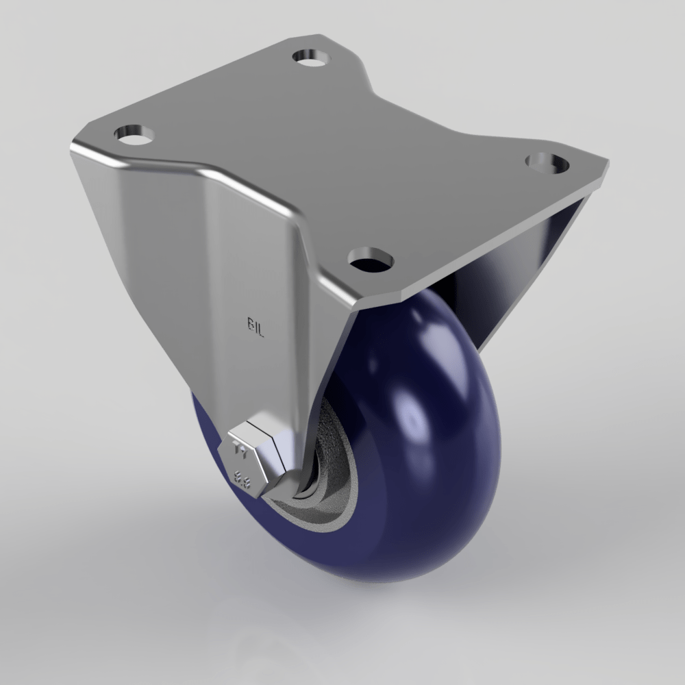 Softer Ergonomic Polyurethane Plate Fixed Castor 100mm 300kg Load