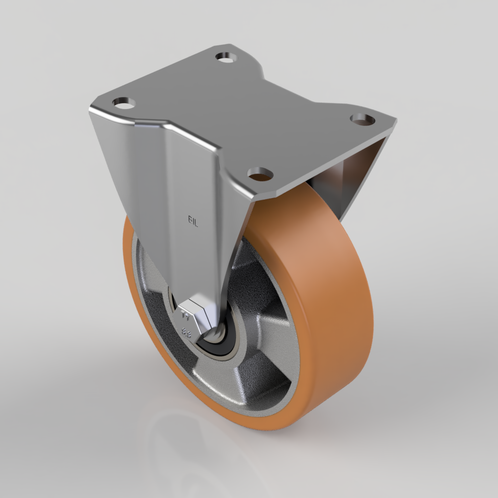 Polyurethane Aluminium Plate Fixed Castor 125mm 250kg Load