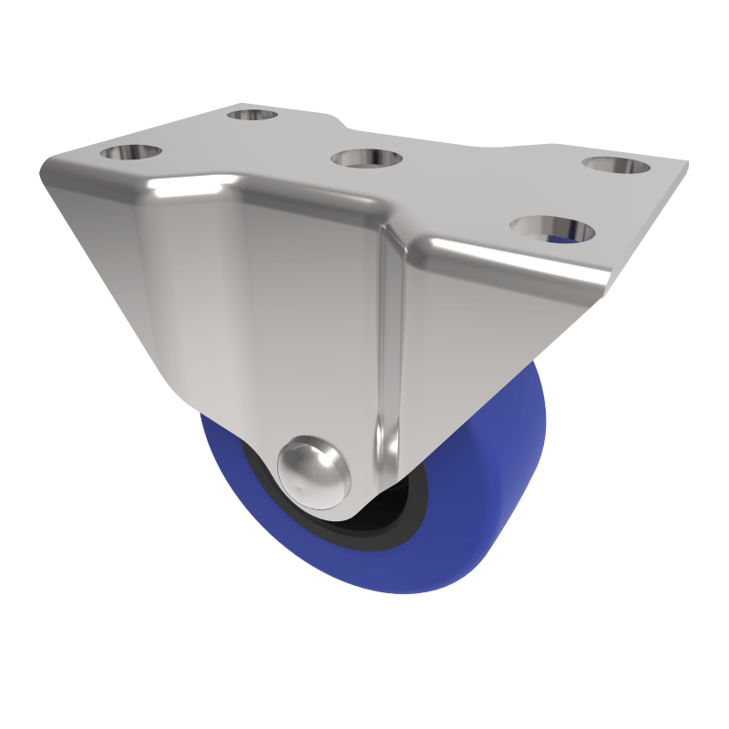 Blue Elastic Rubber 75ShoreA Plate Fixed Castor 50mm 50kg Load