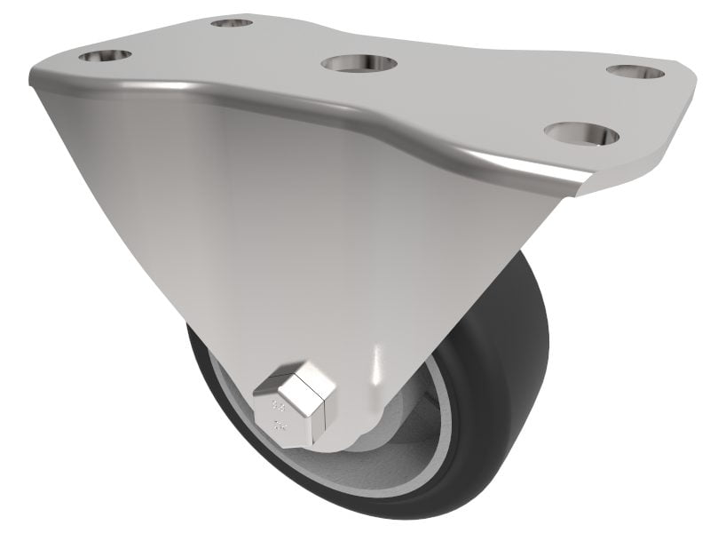 Elastic Rubber on Aluminium 65ShoreA Plate Fixed Castor 75mm 125kg Load