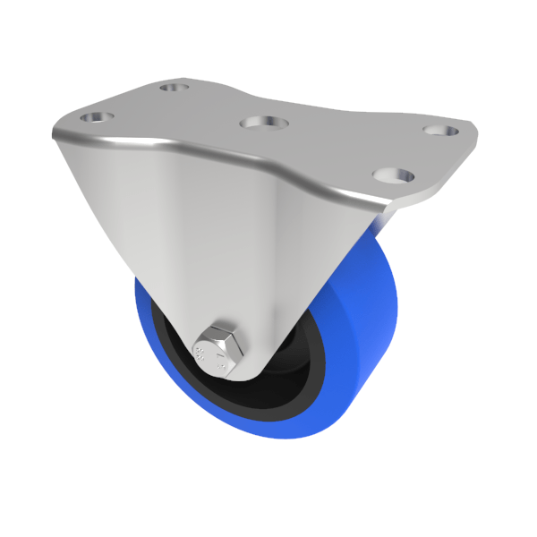 Blue Elastic Rubber 75ShoreA Plate Fixed Castor 75mm 125kg Load