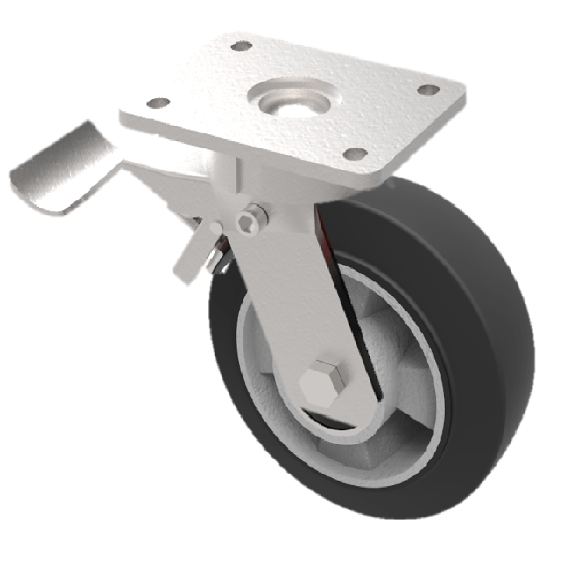 Elastic Rubber on Aluminium Plate Swivel Castor Brake 100mm 250kg Load