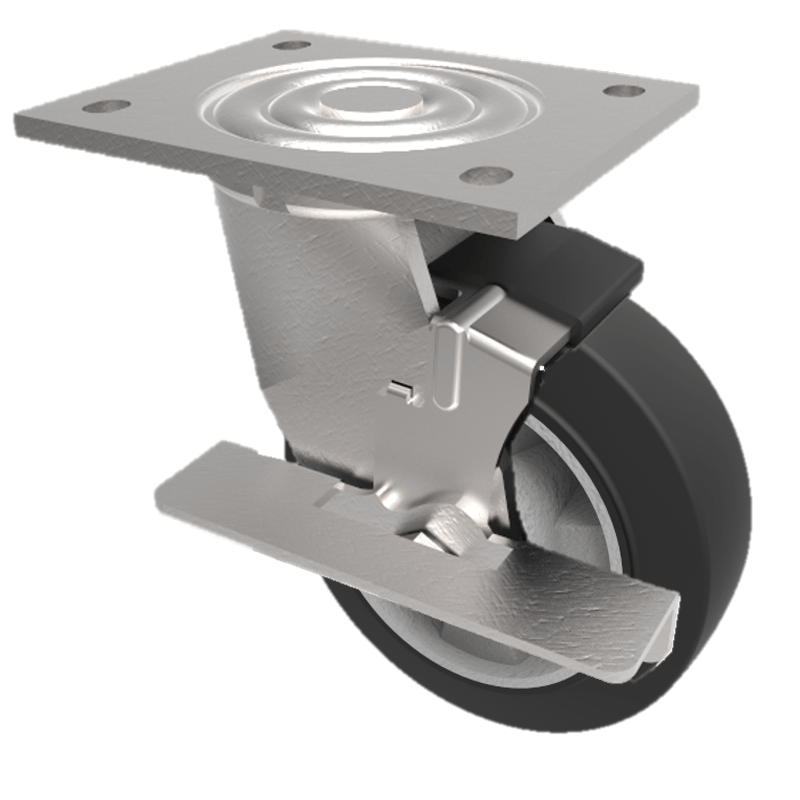 Elastic Rubber on Aluminium Plate Swivel Castor Brake 100mm 250kg Load