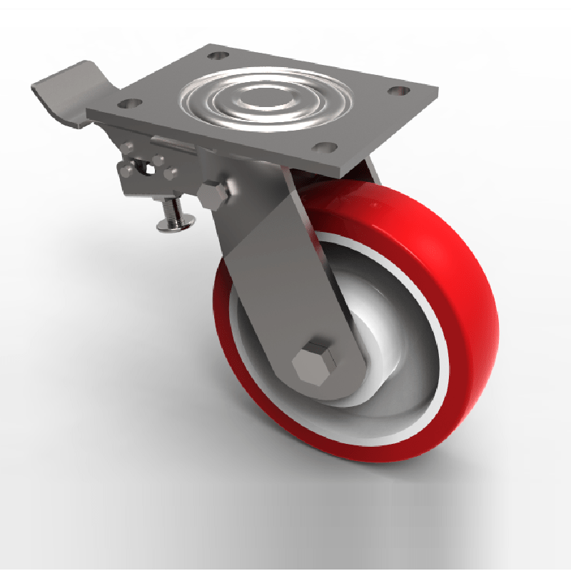 Polyurethane Nylon Plate Swivel Castor Brake 100mm 250kg Load