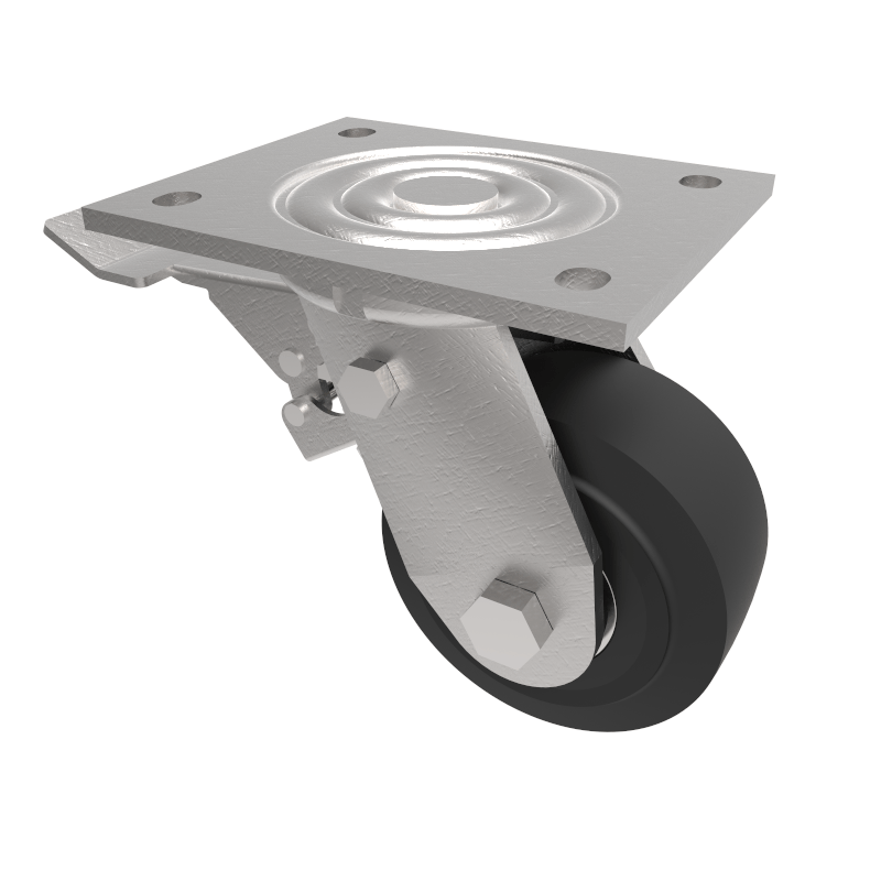 Elastic Rubber Cast Iron Plate Swivel Castor Brake 100mm 210kg Load