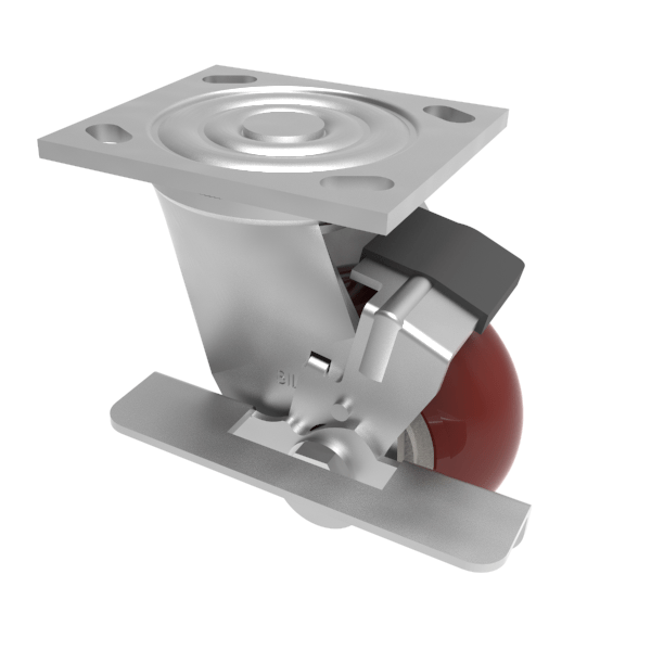 Ergonomic Polyurethane Plate Swivel Castor Brake 100mm 350kg Load