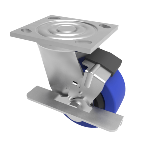 Blue Elastic Rubber Plate Swivel Castor Brake 100mm 275kg Load