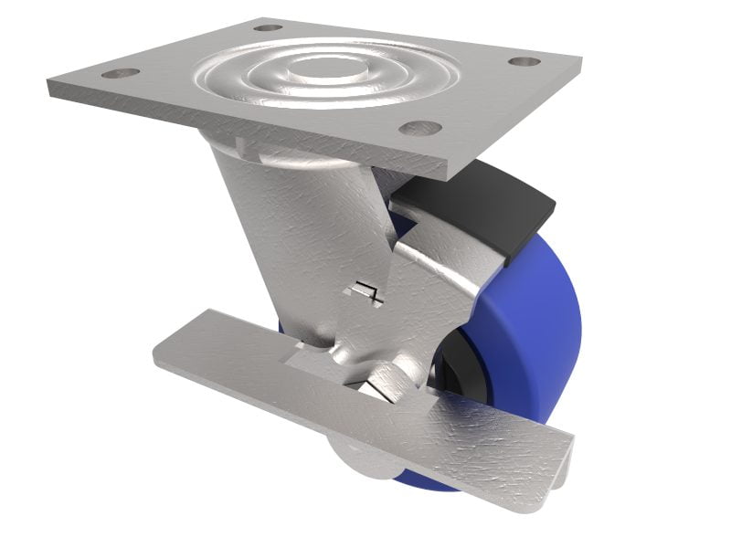 Blue Elastic Rubber Plate Swivel Castor Brake 100mm 275kg Load