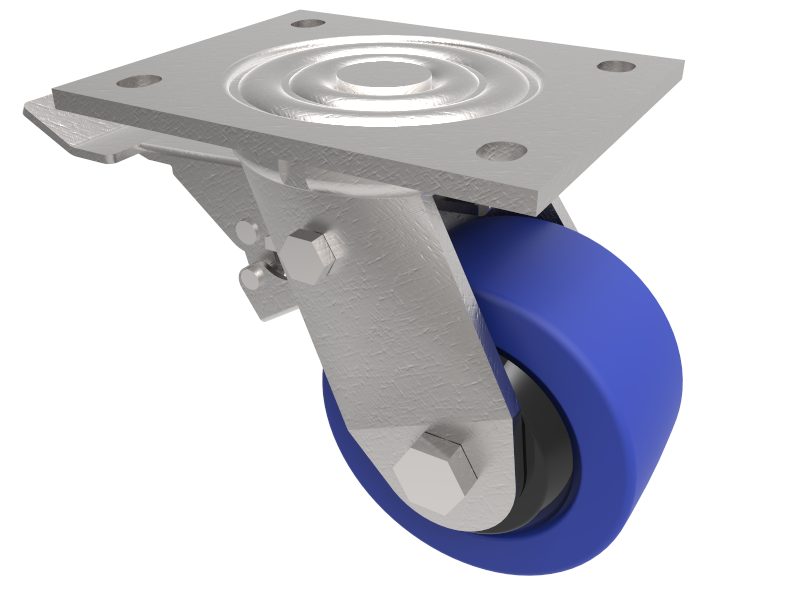 Blue Elastic Rubber Plate Swivel Castor Brake 100mm 275kg Load