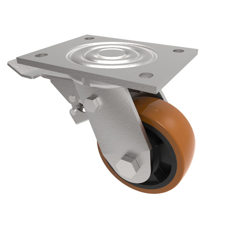 Polyurethane Nylon Plate Swivel Castor Brake 100mm 300kg Load