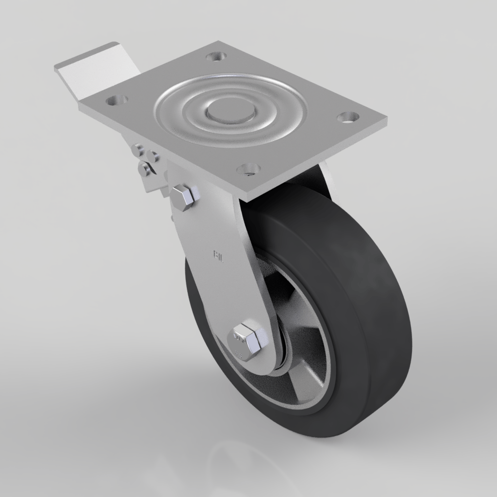 Elastic Rubber on Aluminium Plate Swivel Castor Brake 150mm 350kg Load