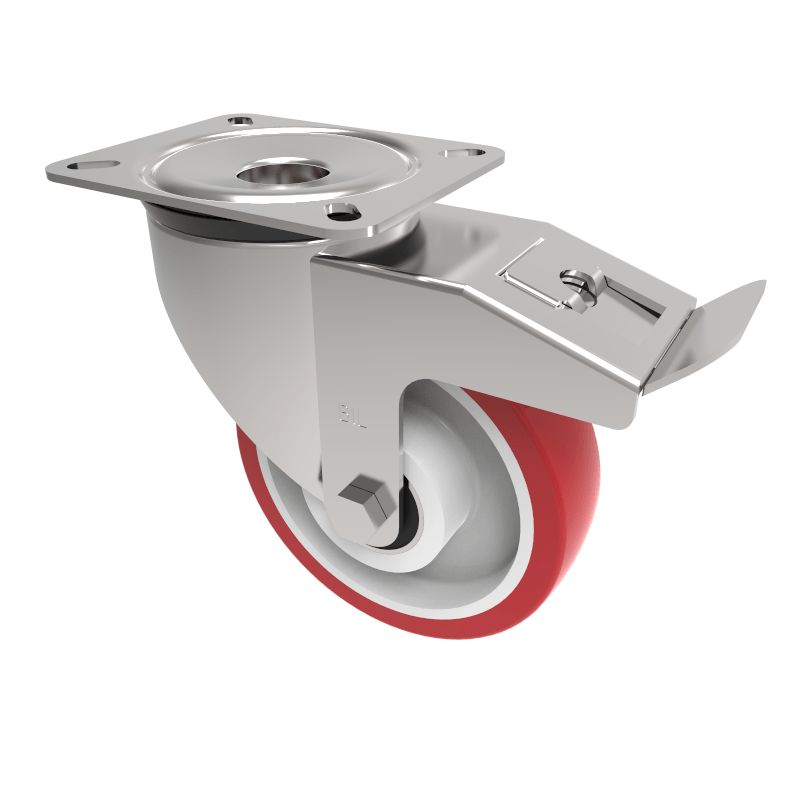 Polyurethane Nylon Plate Swivel Castor Brake 150mm 400kg Load