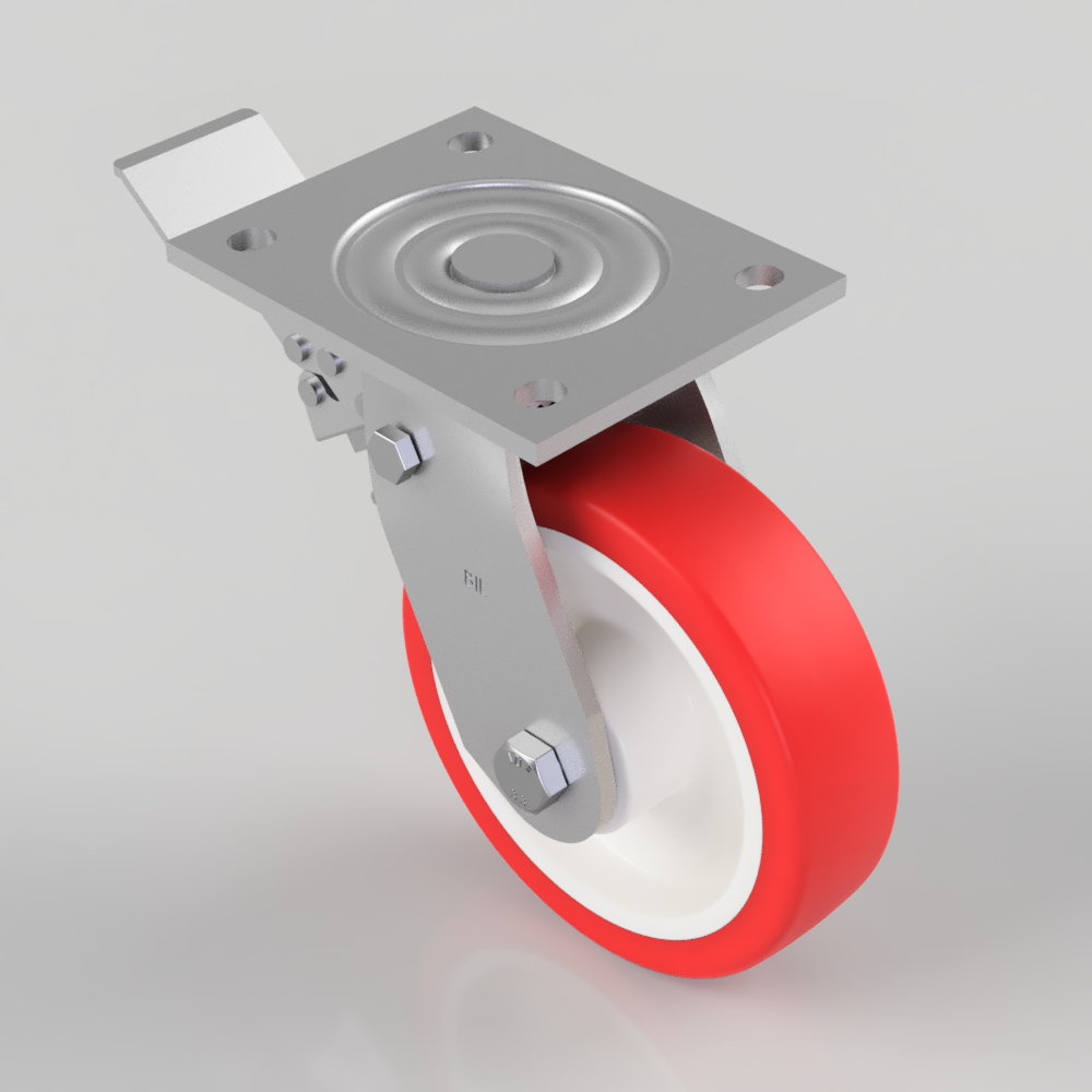 Polyurethane Nylon Plate Swivel Castor Brake 150mm 500kg Load