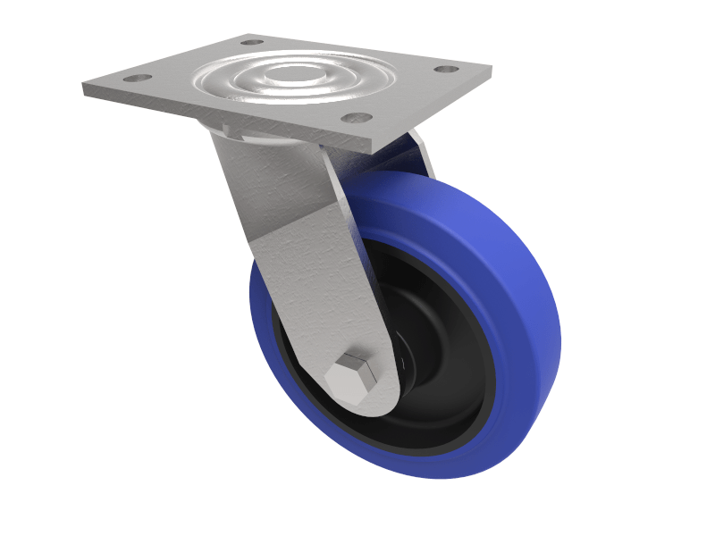 Blue Elastic Rubber  Plate Swivel Castor 100mm 275kg Load