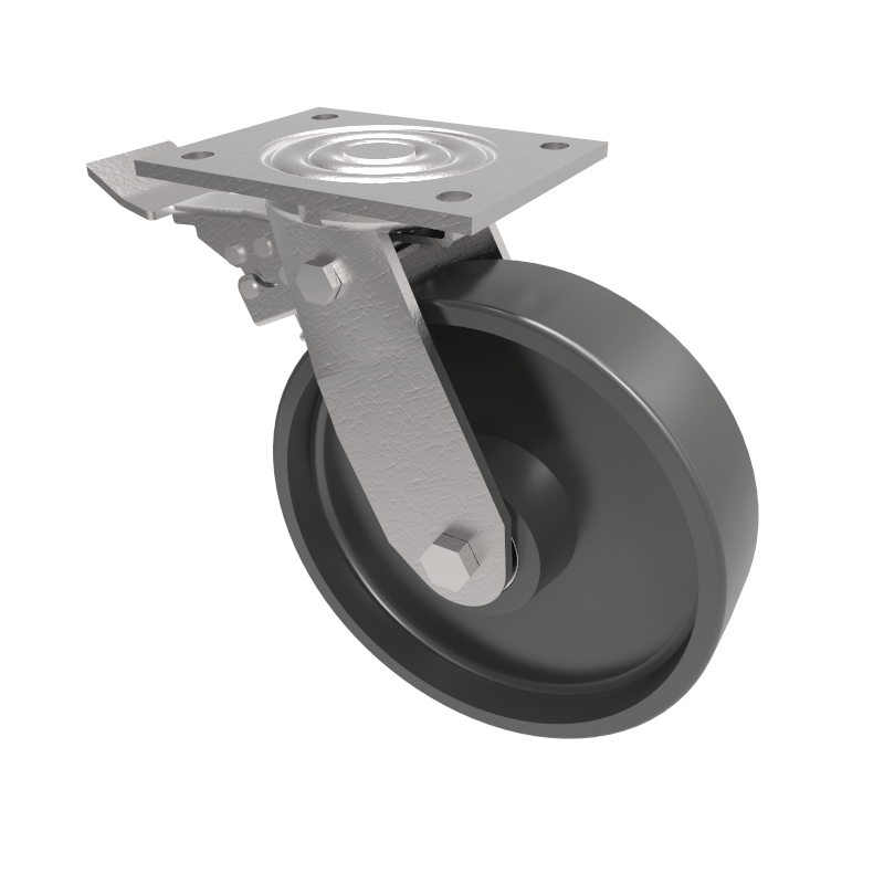 Cast Iron Plate Swivel Castor Brake 200mm 600kg Load