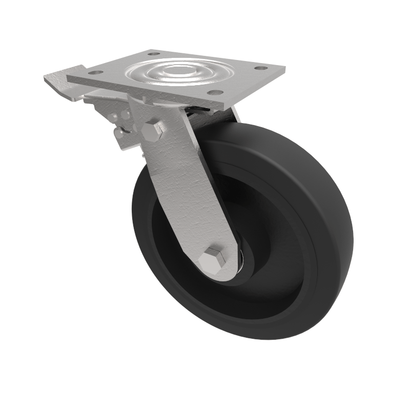 Elastic Rubber Cast Iron Plate Swivel Castor Brake 200mm 450kg Load