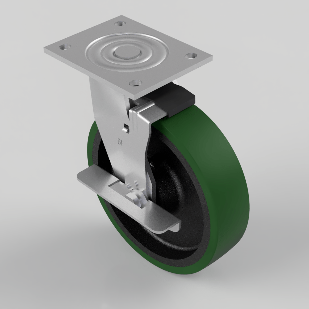 Polyurethane Green Plate Swivel Castor Brake 200mm 600kg Load