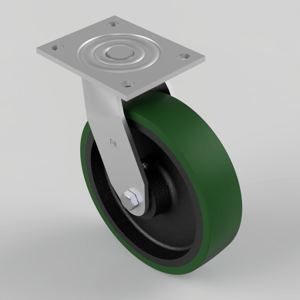 Polyurethane Green Plate Swivel Castor 200mm 600kg Load