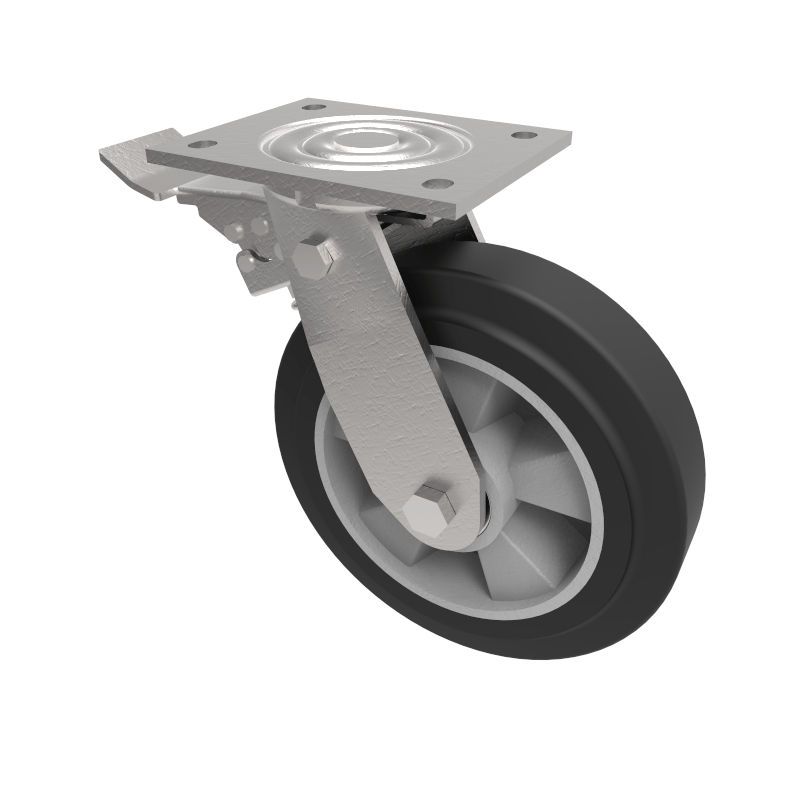 Elastic Rubber on Aluminium Plate Swivel Castor Brake 200mm 500kg Load