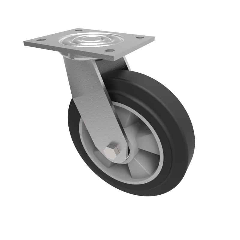 Elastic Rubber on Aluminium Plate Swivel Castor 200mm 500kg Load