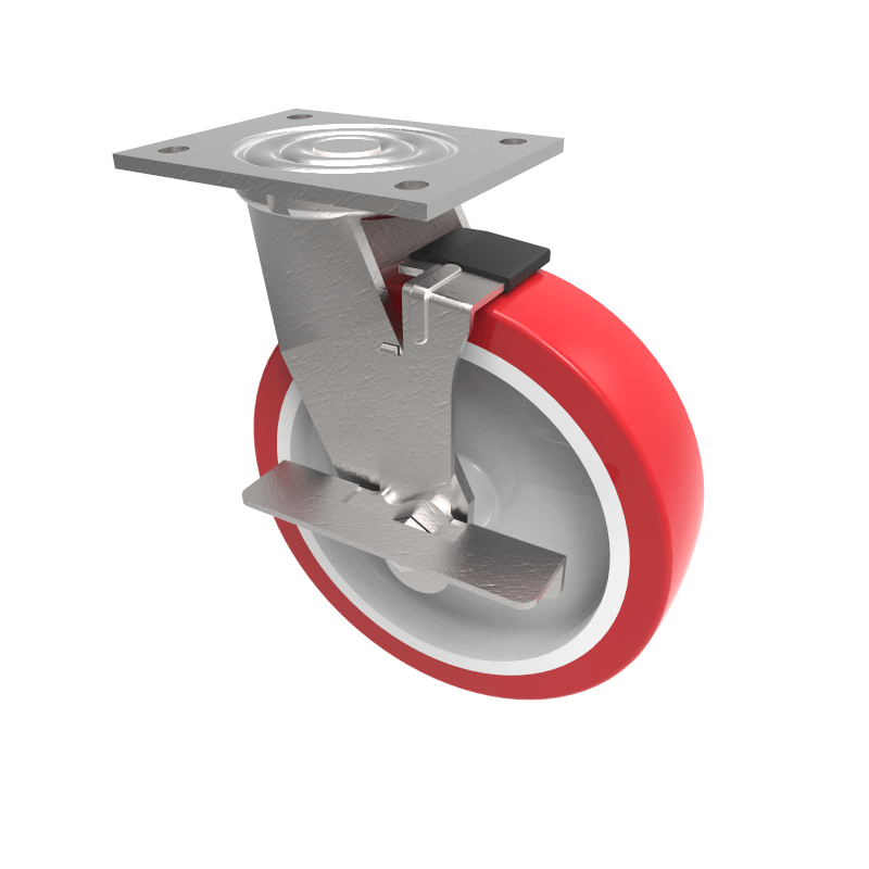 Polyurethane Nylon Plate Swivel Castor Brake 200mm 600kg Load