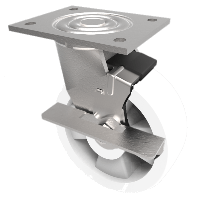 Nylon Plate Swivel Castor Brake 100mm 600kg Load