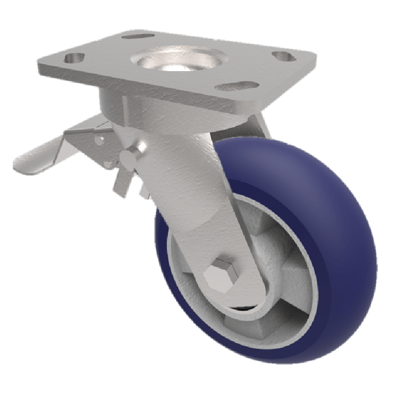 Softer Ergonomic Polyurethane Plate Swivel Castor Brake 250mm 800kg Load