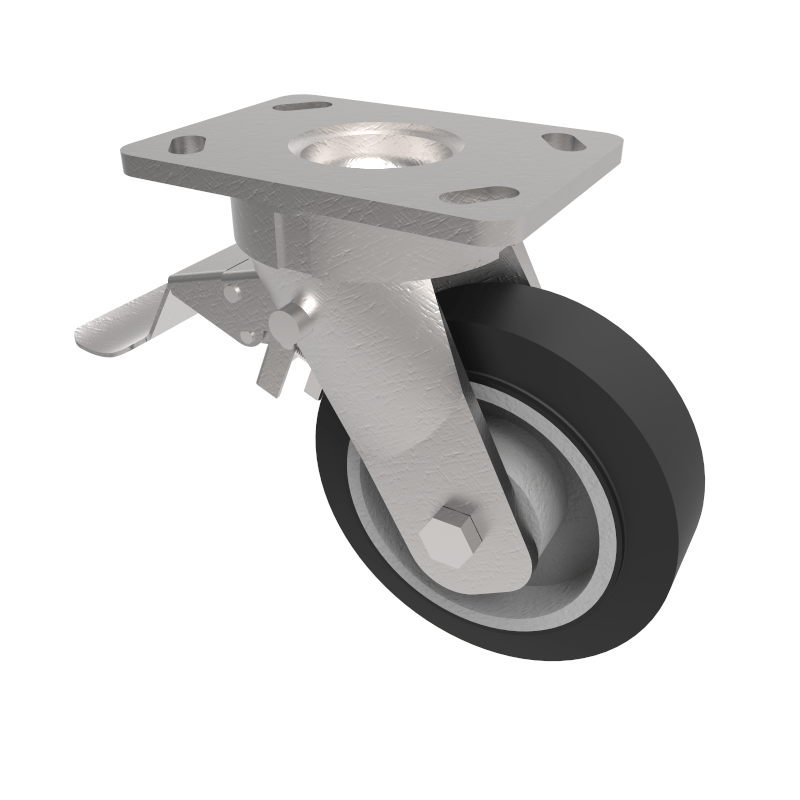 Elastic Rubber Cast Iron Plate Swivel Castor Brake 150mm 300kg Load