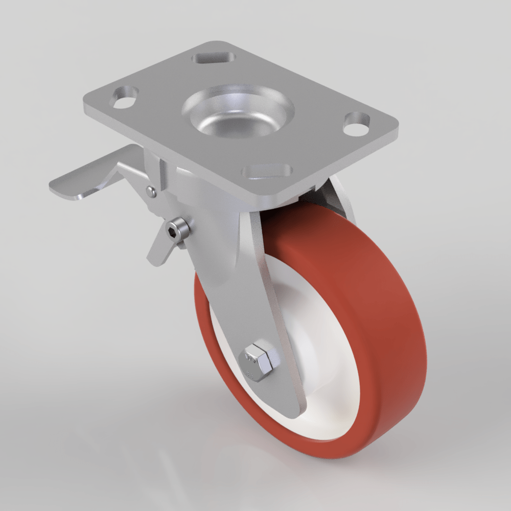 Polyurethane Nylon Plate Swivel Castor Brake 150mm 600kg Load