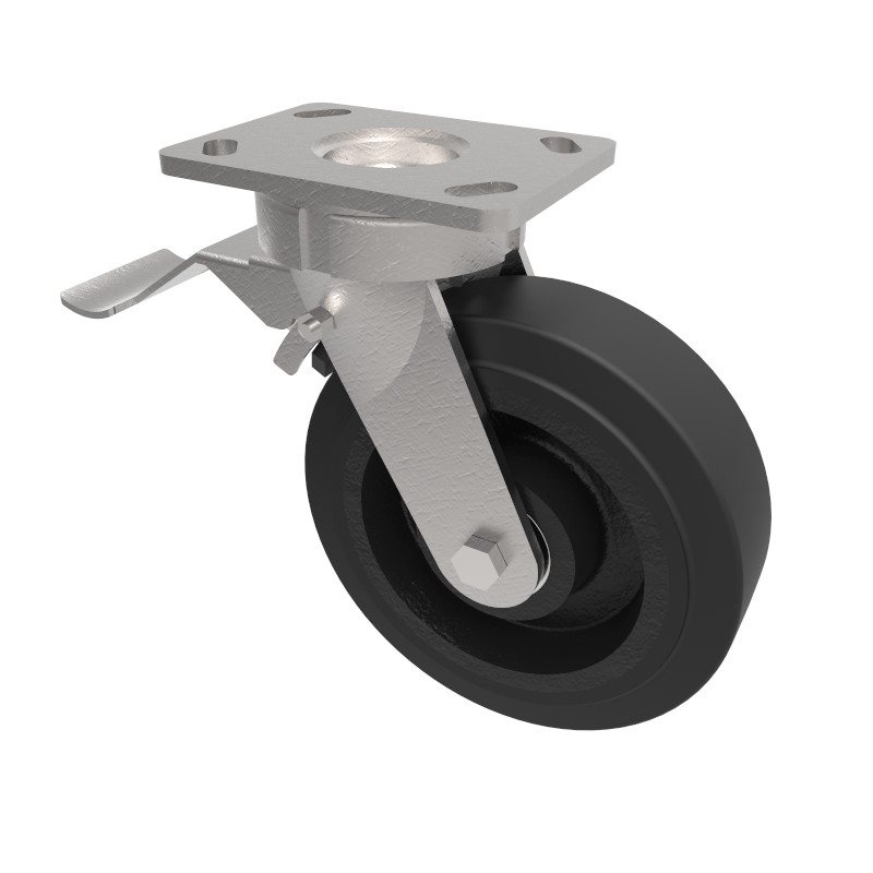 Elastic Rubber Cast Iron Plate Swivel Castor Brake 200mm 600kg Load