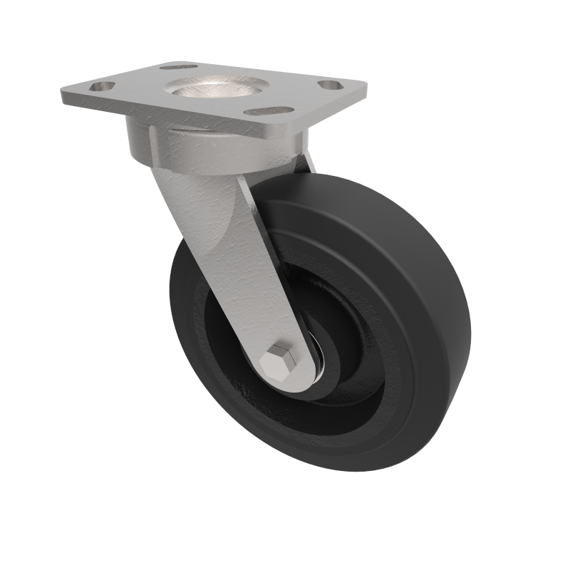 Elastic Rubber Cast Iron Plate Swivel Castor 200mm 600kg Load