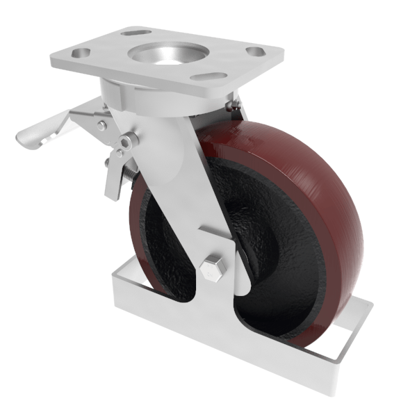 Polyurethane Plate Swivel Castor Brake Footguard 150mm 750kg load