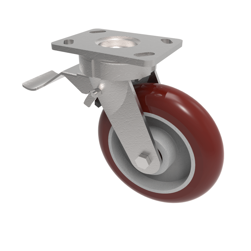 Ergonomic Polyurethane Plate Swivel Castor Brake 200mm 775kg Load