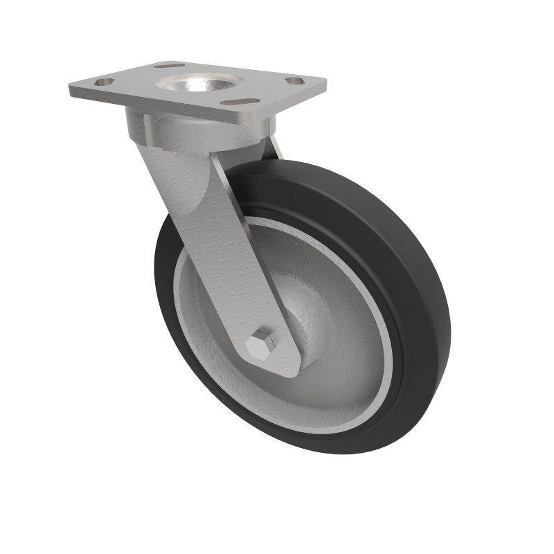 Elastic Rubber Cast Iron Plate Swivel Castor 250mm 550kg Load