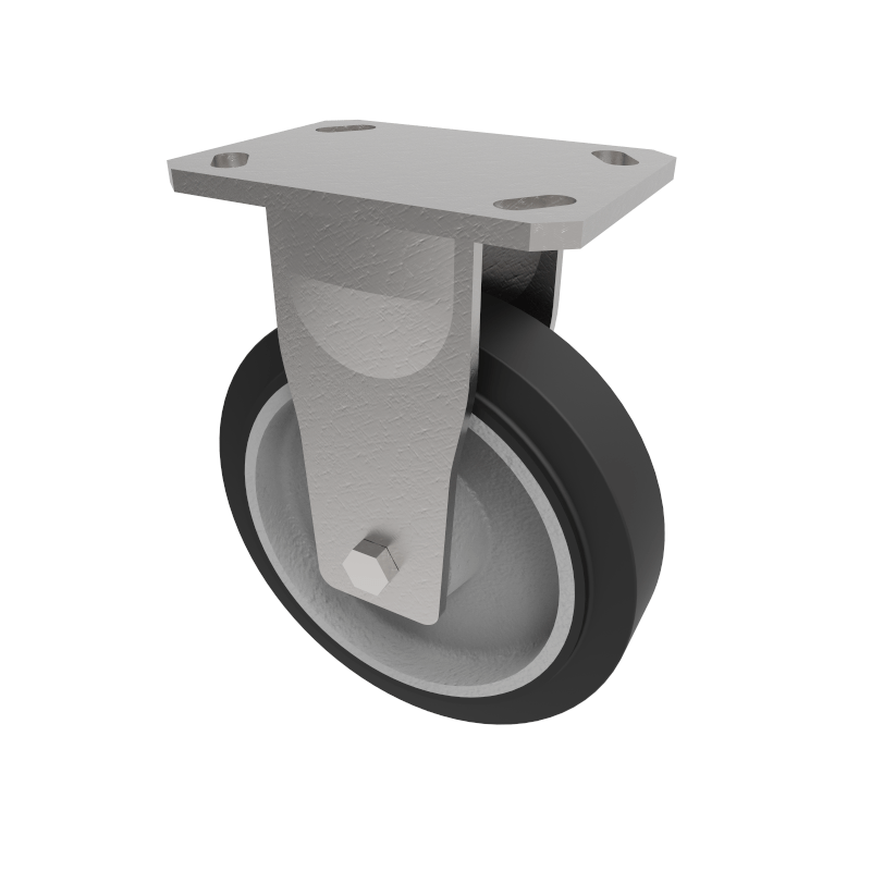 Elastic Rubber Cast Iron Plate Fixed Castor 200mm 500kg Load