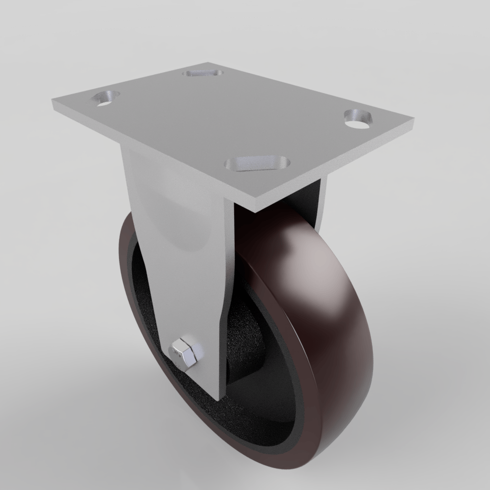 Polyurethane Cast Iron Plate Fixed Castor 200mm 1000kg Load