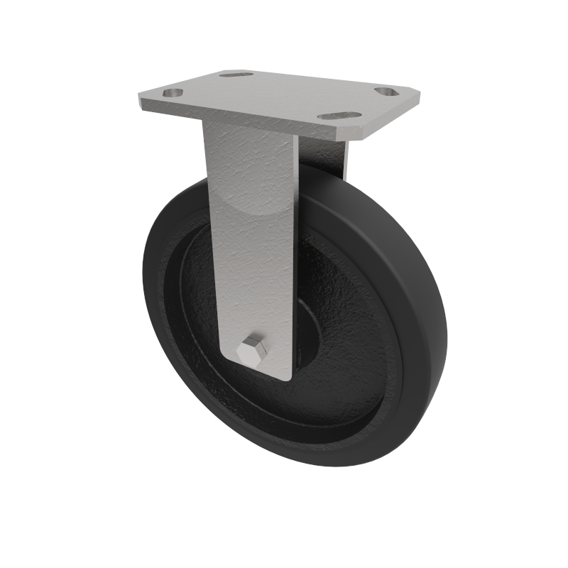 Elastic Rubber Cast Iron Plate Fixed Castor 250mm 500kg Load